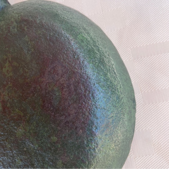 Vintage Verdigris Cast Iron Bronze Leaf Peach Trinket Dish Japan Unbranded - Picture 10 of 12